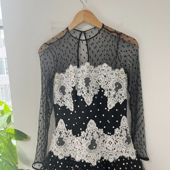 Victor Costa Black & White Long Sleeve Cocktail Dress VINTAGE - Picture 2 of 6